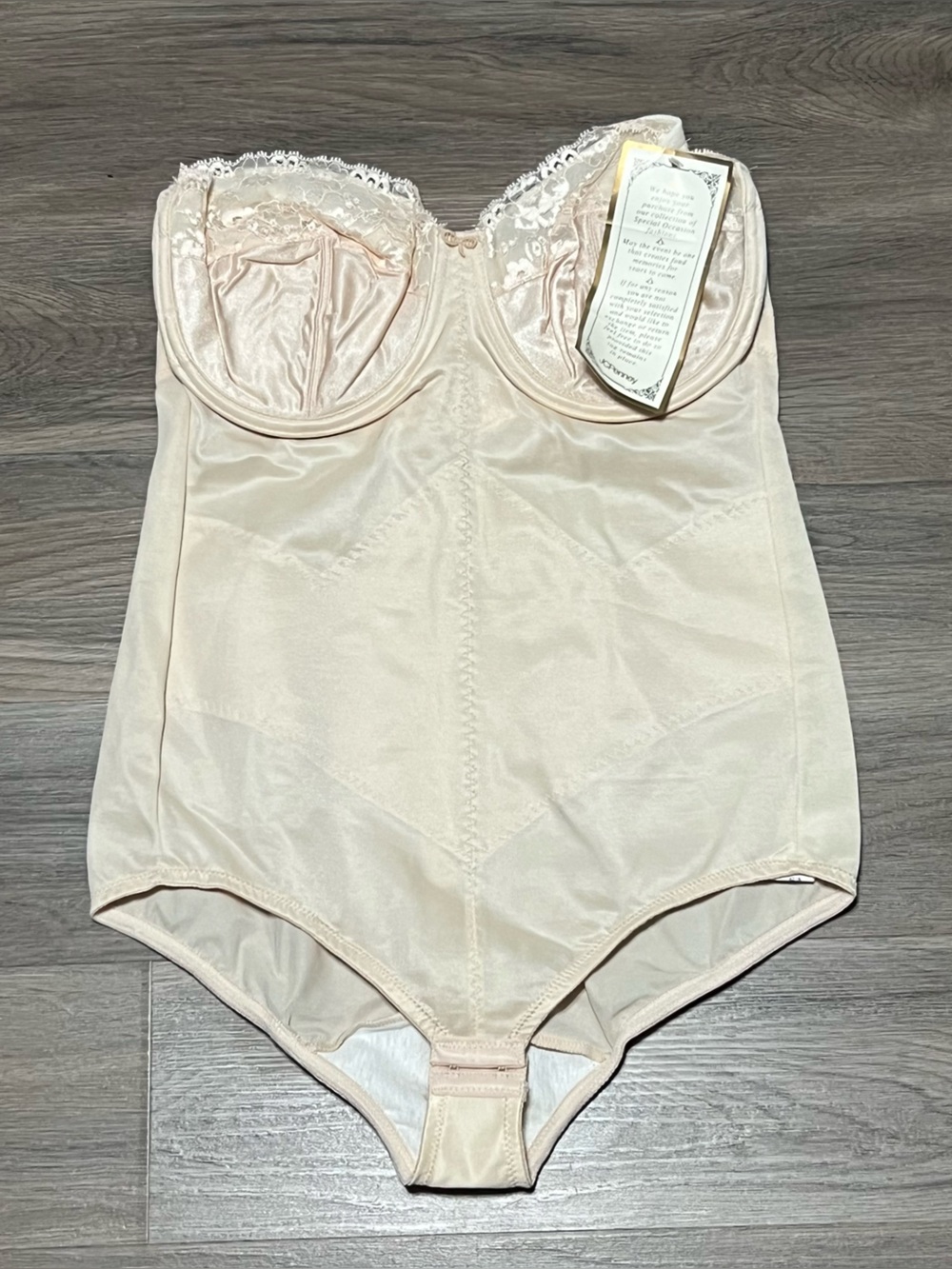 VTG JC Penny Glamorise Bodysuit Girdle Bra Shaper 42B Lace Strapless Beige NOS